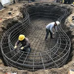 Steel rebar grid installation for gunite pool shell