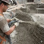 Gunite concrete spraying for custom pool construction